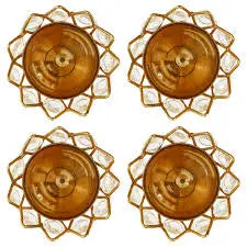 eCraftIndia Set of 4 Lotus Shape Crystal Tea Light Holders | Decorative Candle Holder | Home Décor y17902-r9