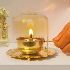 Golden Brass Akhand Diya Oil Lamp with Rotating Wick | Traditional Pooja Diya | Temple Oil Lamp y17902-r9