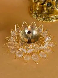 eCraftIndia Set of 4 Lotus Shape Crystal Tea Light Holders | Decorative Candle Holder | Home Décor y17902-r9