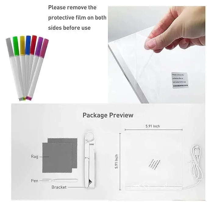 3D LED Light Glass Acrylic Writing Pad with 12 Pens | USB Message Board | Night Light Table Lamp y17902-r9