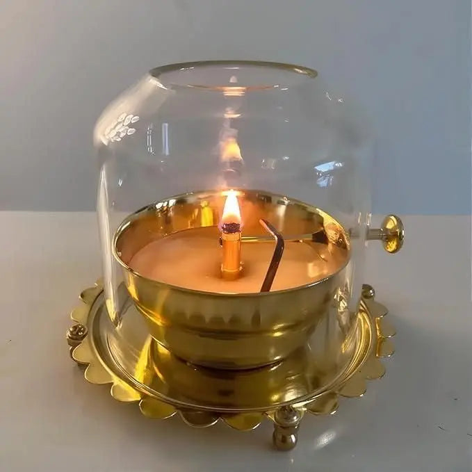 Golden Brass Akhand Diya Oil Lamp with Rotating Wick | Traditional Pooja Diya | Temple Oil Lamp y17902-r9