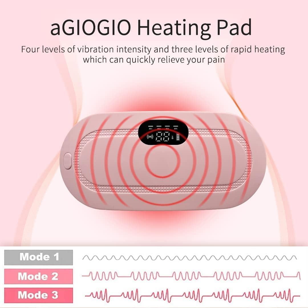 aGIOGIO Portable Cordless Heating Pad | Menstrual Cramp Relief Belt | 3 Heat & 4 Massage Modes | USB Rechargeable, Pink