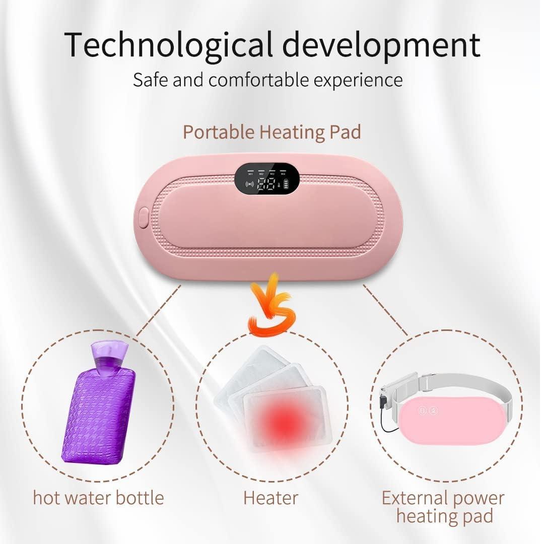 aGIOGIO Portable Cordless Heating Pad | Menstrual Cramp Relief Belt | 3 Heat & 4 Massage Modes | USB Rechargeable, Pink