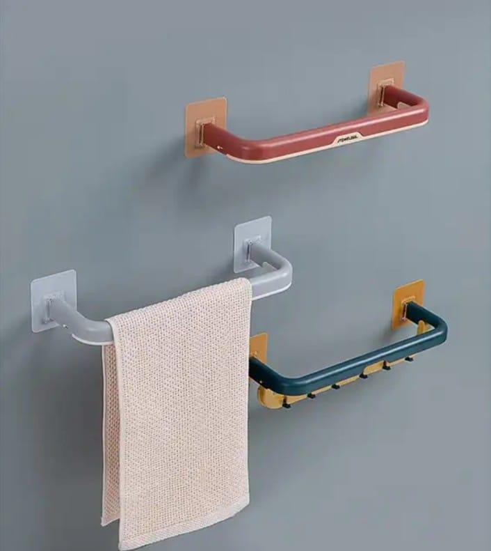 Multifunctional Folding Towel Shelf (6-Hook) | Wall-Mounted Self-Adhesive Bathroom & Kitchen Organizer y17902-r9