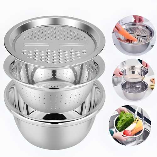 3 in 1 Multifunctional Grater Basin Stainless Steel Colanders Set y17902-r9